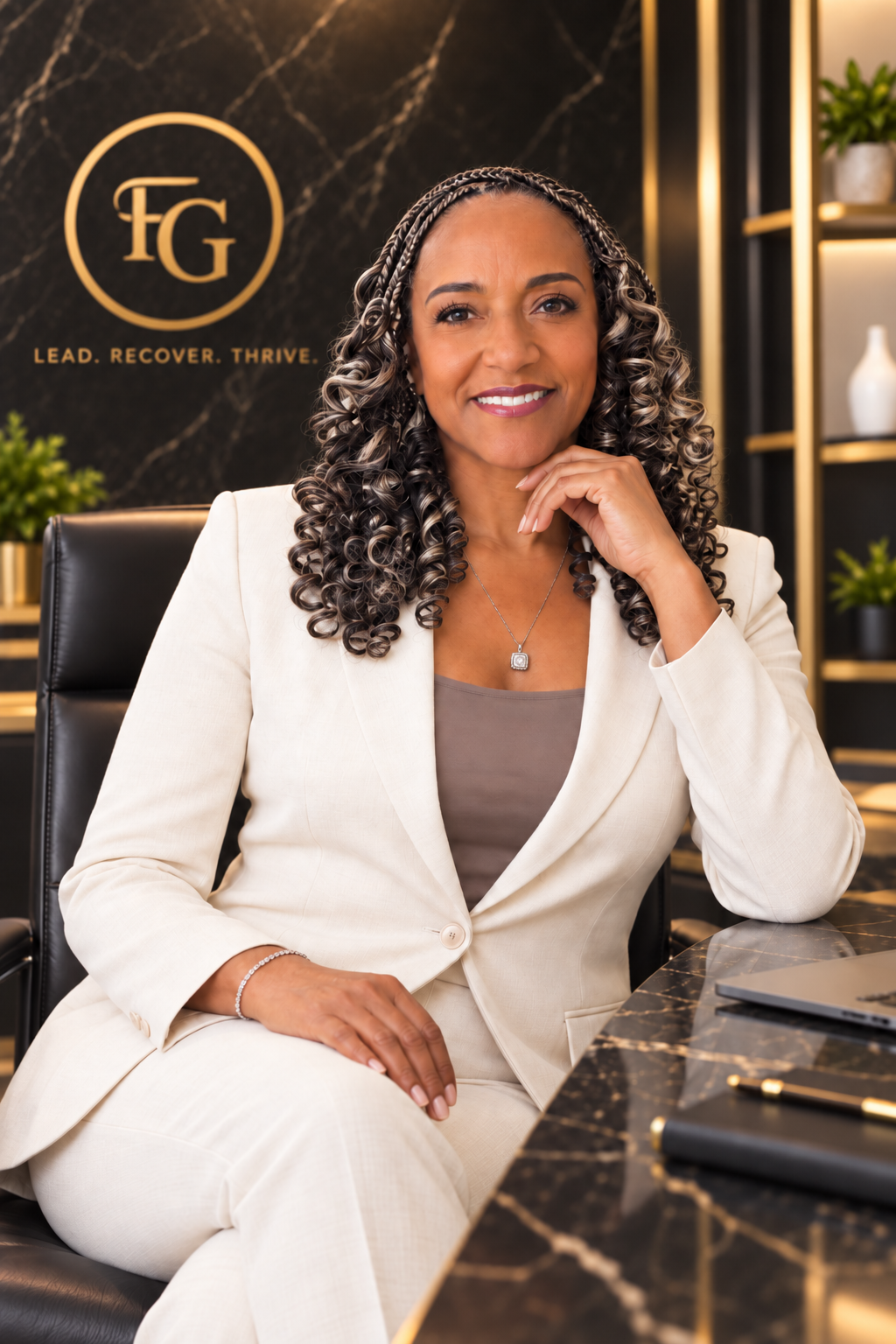 Franda Graves seated at her desk